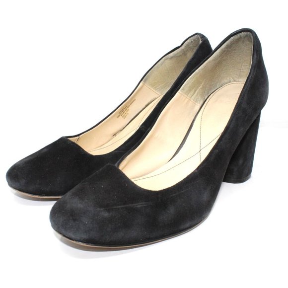 ISOLA Womens Size 10M Black Suede Round Cap Toe Block High Heels Classic Pumps - Picture 5 of 14